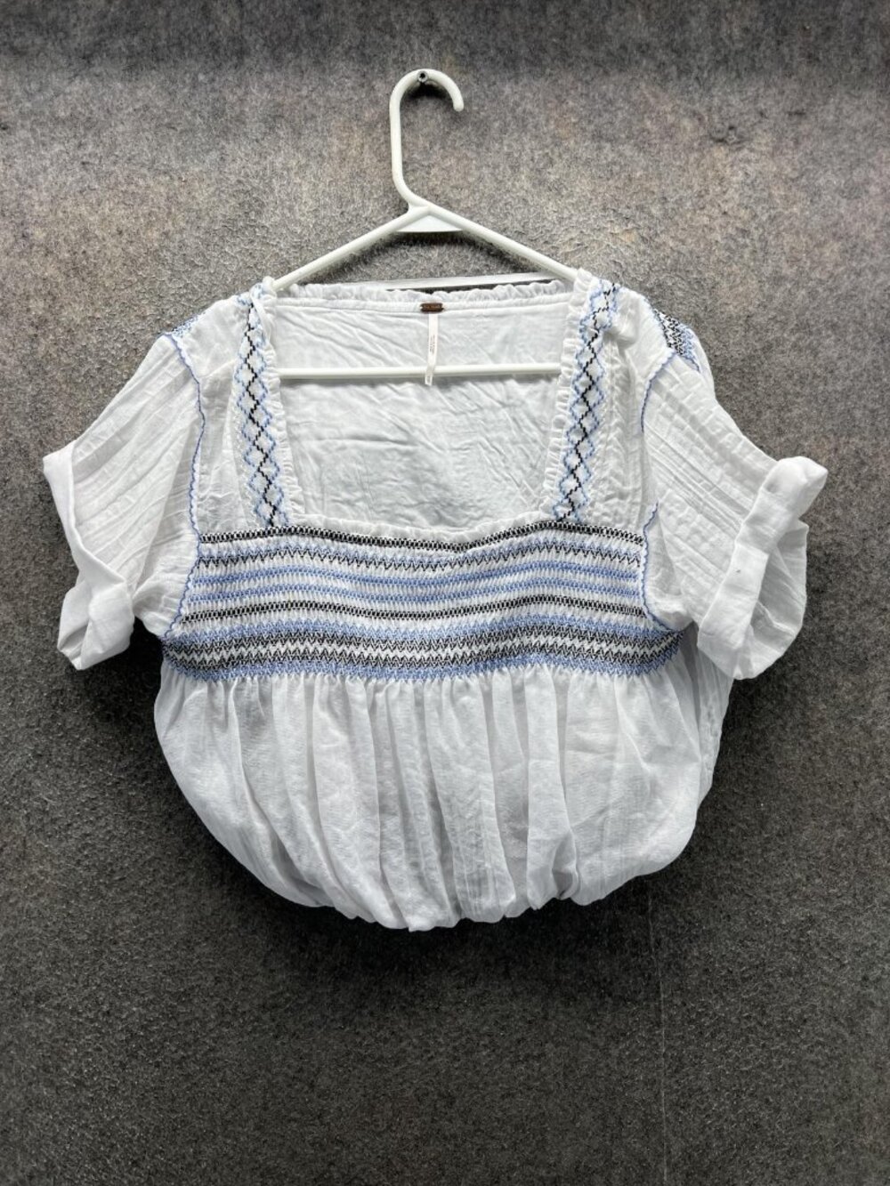 Free People Blouse Womens XS White Square Neck Short Sleeve Cropped Top